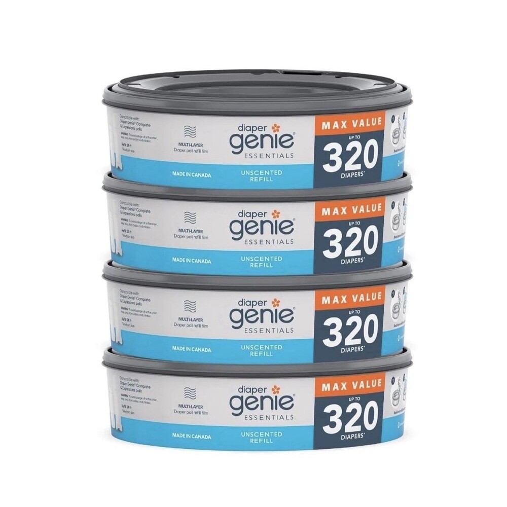 Diaper Genie Essentials round Refill 4-Pack | Holds up to 2560 Newborn Diapers